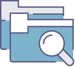 An icon with a magnifying glass over folders
